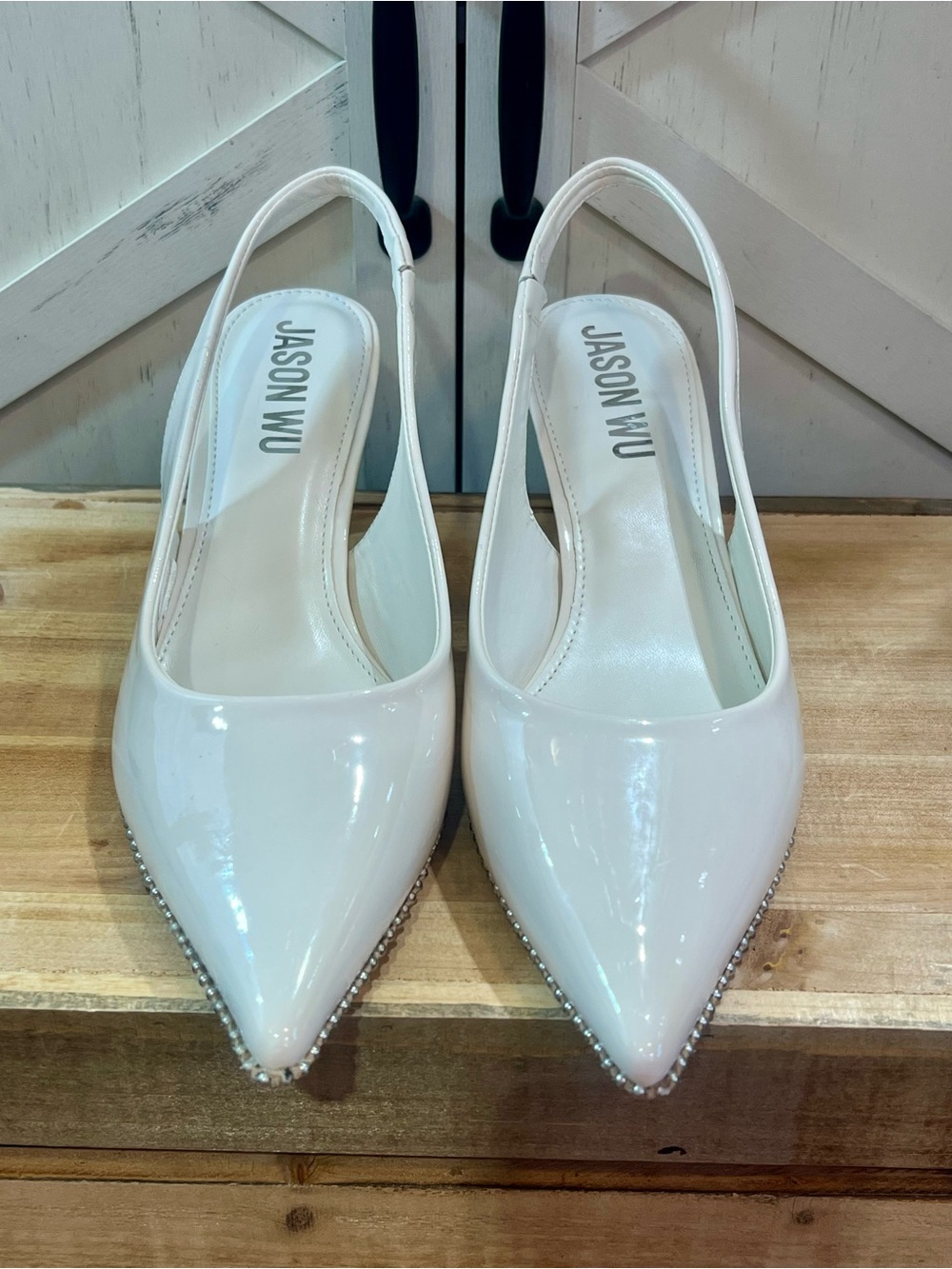 Jason Wu White Leather Slingback Beaded Silver Studded Shoes Size 10 NEW - Picture 6 of 11
